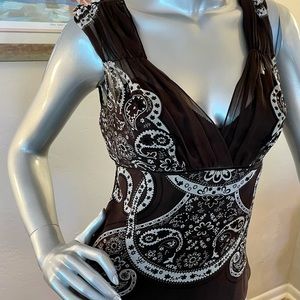 Tahari silk brown and white top.